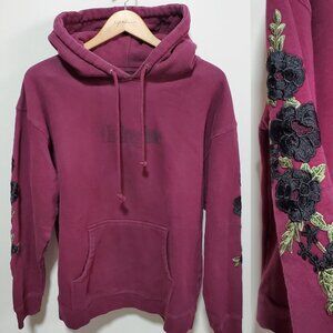 CIVIL REGIME Embroidered Lace & Floral Hoodie Sweatshirt Moody Dark Men's Medium